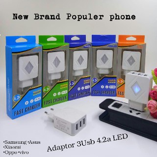 BATOK CHARGER BRAND 3 USB OUTPUT 4.2A + LED